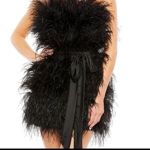 Elegant Black Feathered Mini Dress